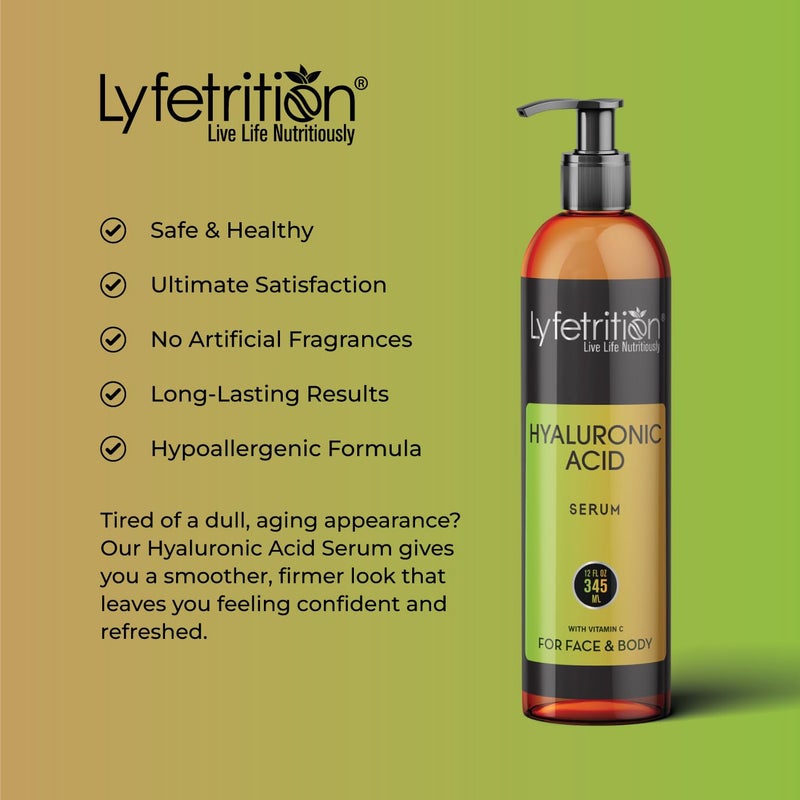 Lyfetrition Hyaluronic Acid Serum for Skin, Moisturizing and Hydrating Serum for All Types of Skin, 100% Natural Face Serum with Vitamin C & Aloe Vera (12 Fl Oz), Clear Serum, (Lyfe7581) - Image 5